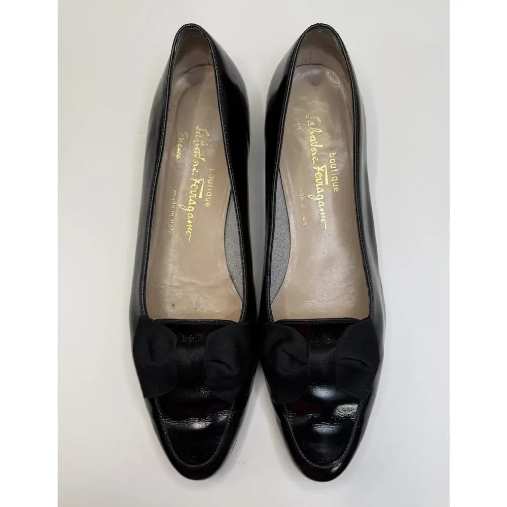 Salvatore Ferragamo Black Patent Leather Flats Sz 10